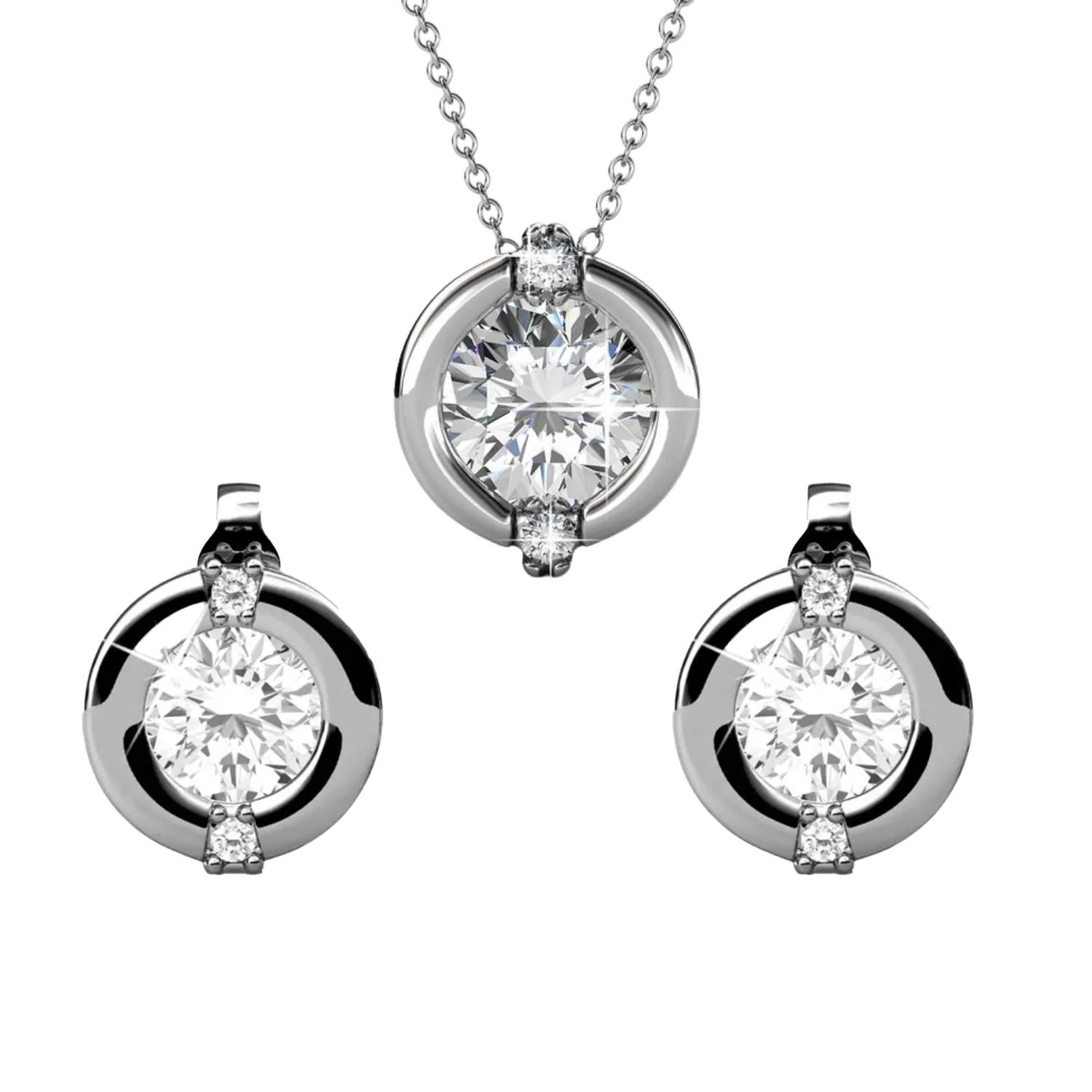 Zara 18k White Gold Plated Stud Earrings and Necklace Set with Swarovski Crystals