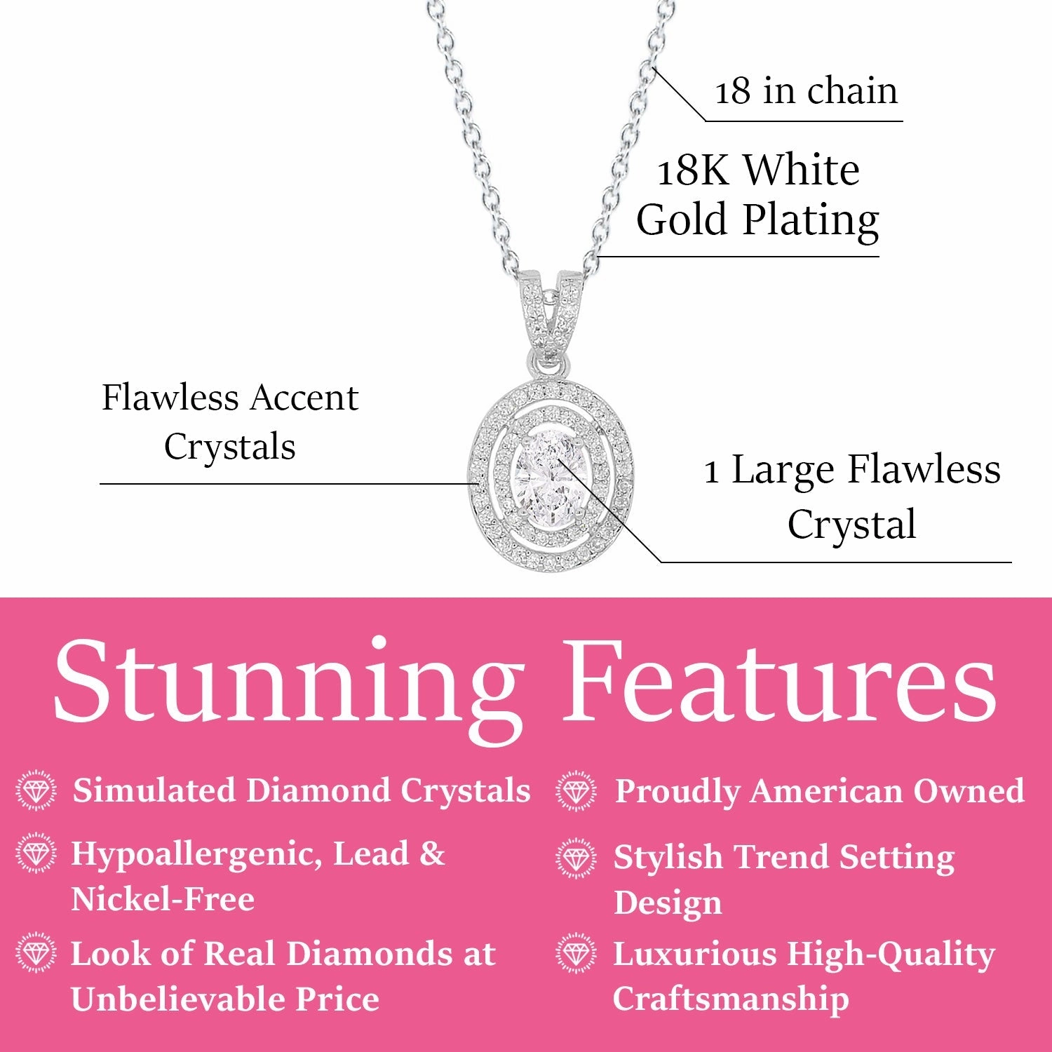 Zelda 18k White Gold Plated Pendant Necklace with Simulated Diamond Crystals