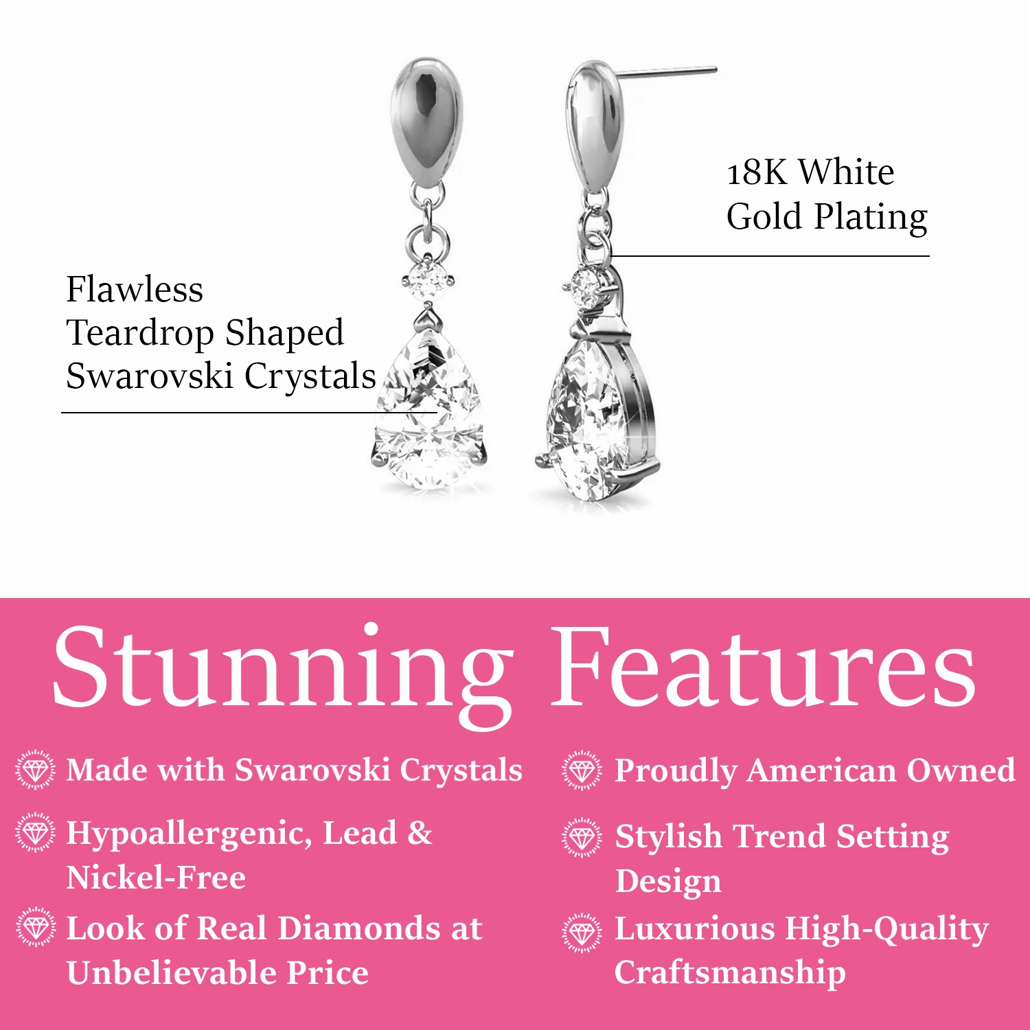 Zoey 18K White Gold Drop Earrings with Swarovski Crystals  Final Sale