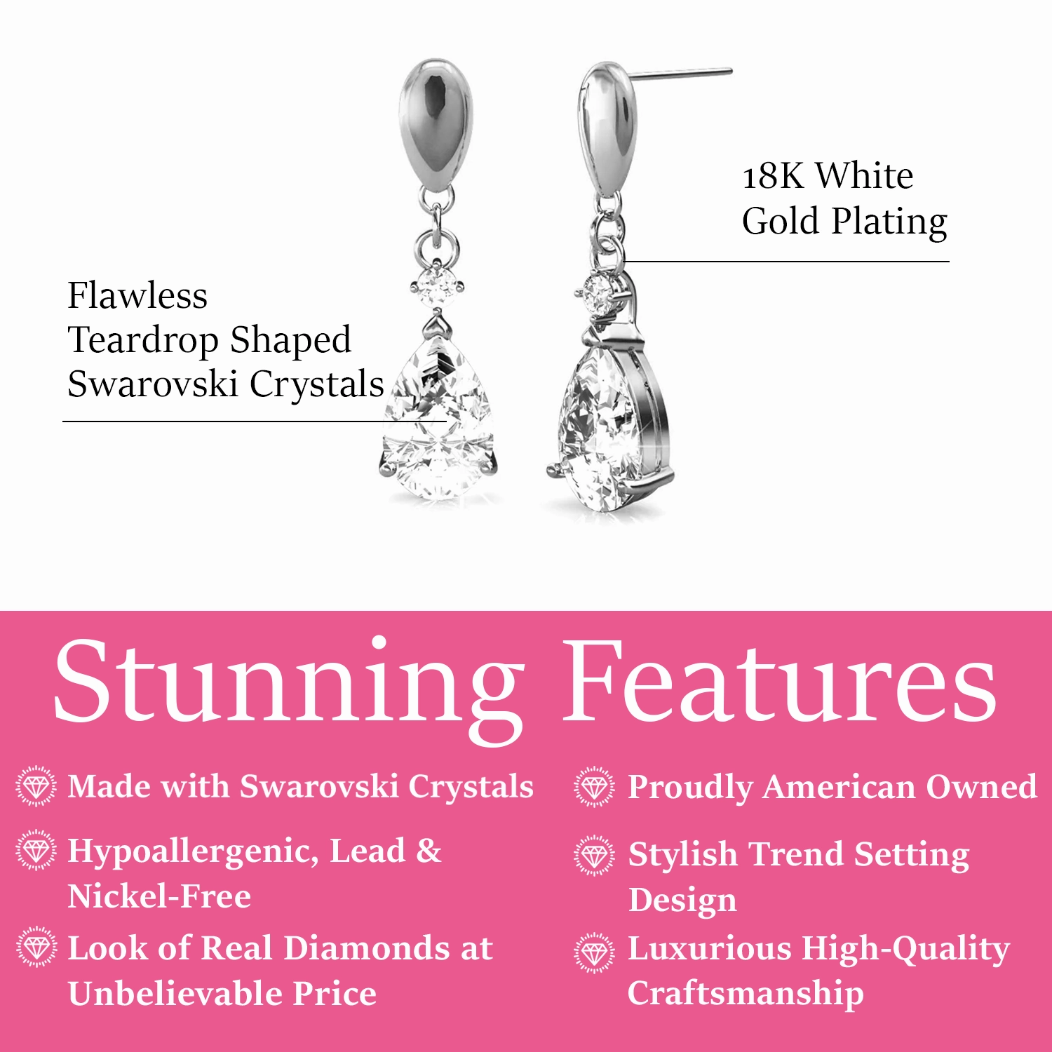 Zoey 18K White Gold Drop Earrings with Swarovski Crystals  Final Sale